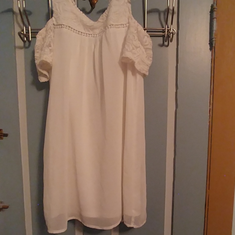 Girls white cold shoulder dress
